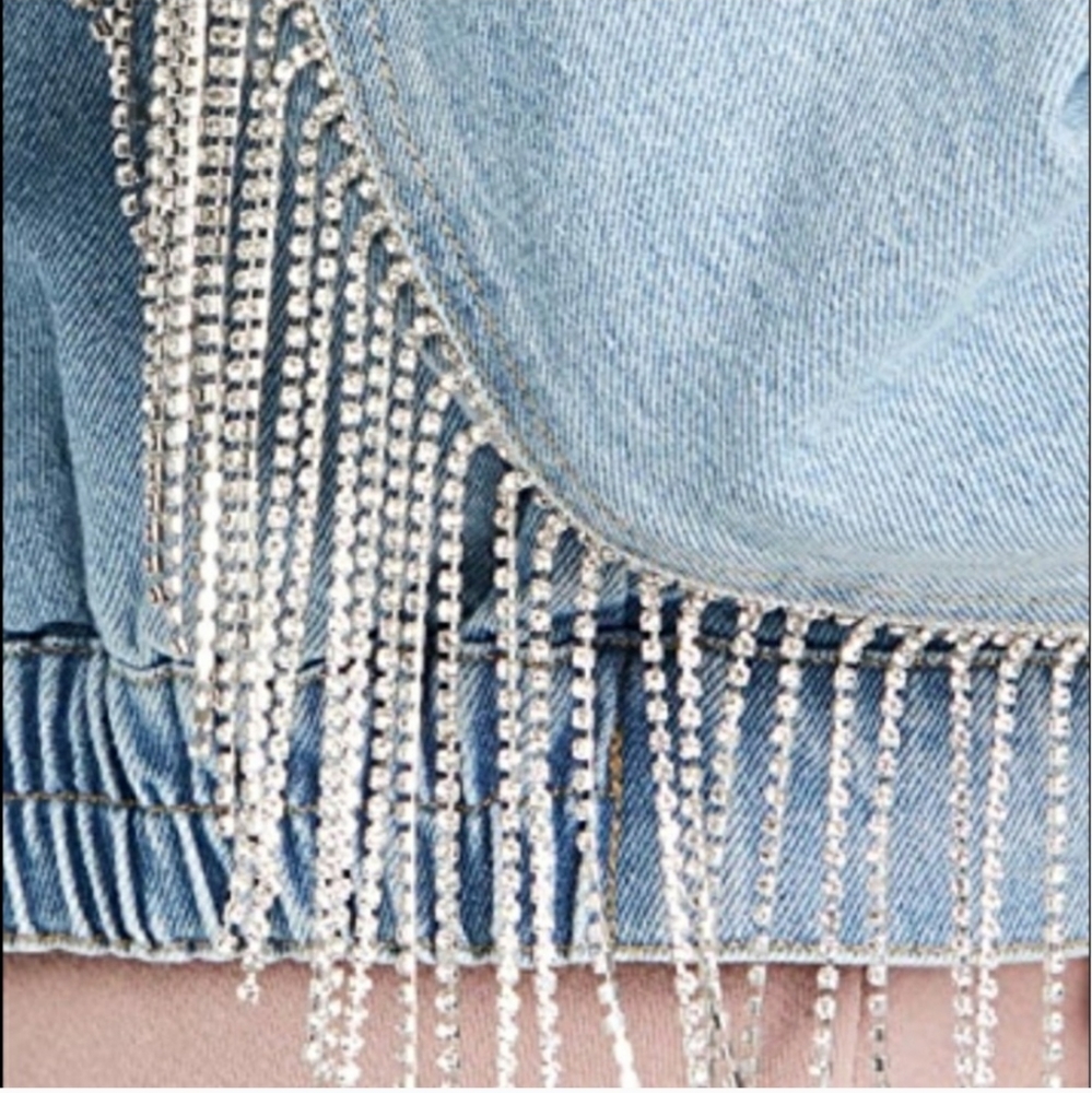 Free People Rhinestone Denim Bomber Jacket - Picture 8 of 15
